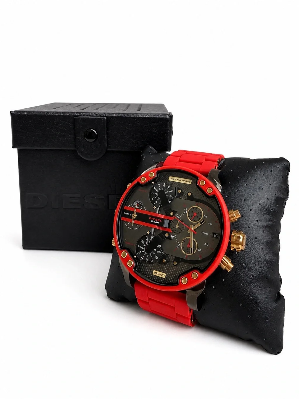 Diesel Mr Daddy 2.0 Chronograph Grey Dial Red Rubber Strap Watch For Men DZ7430
